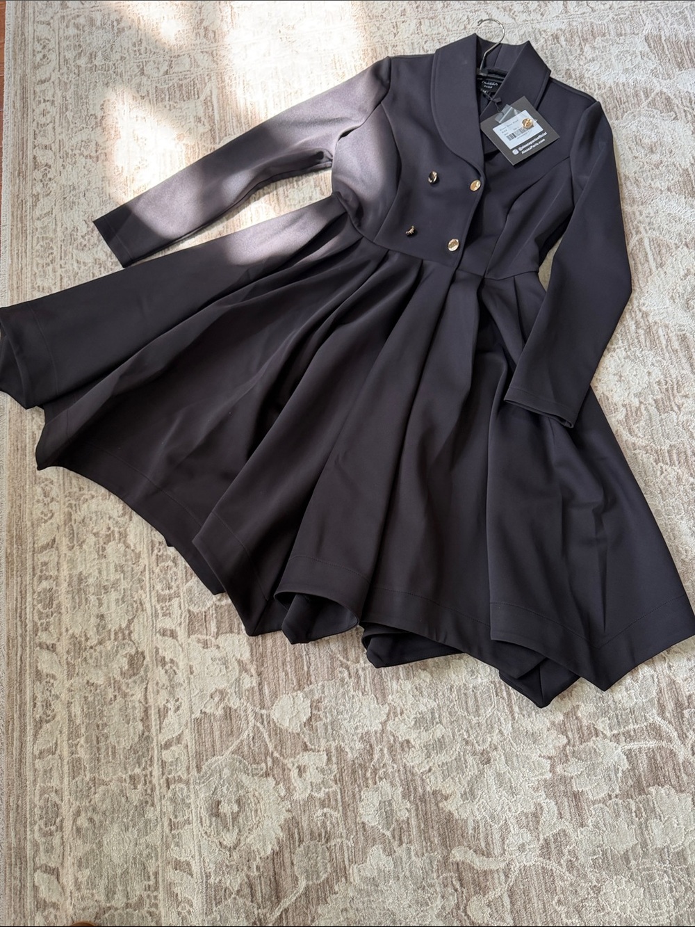 Elegant Black Double-Breasted Fit & Flare Long Sleeve Dress